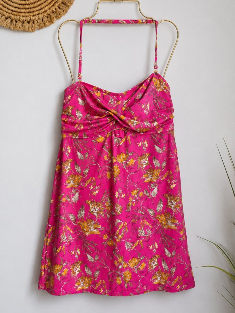 Garnet Hill NEW Pink Floral Ruched Bandeau One Piece Swim Dress Swimsuit SZ 12